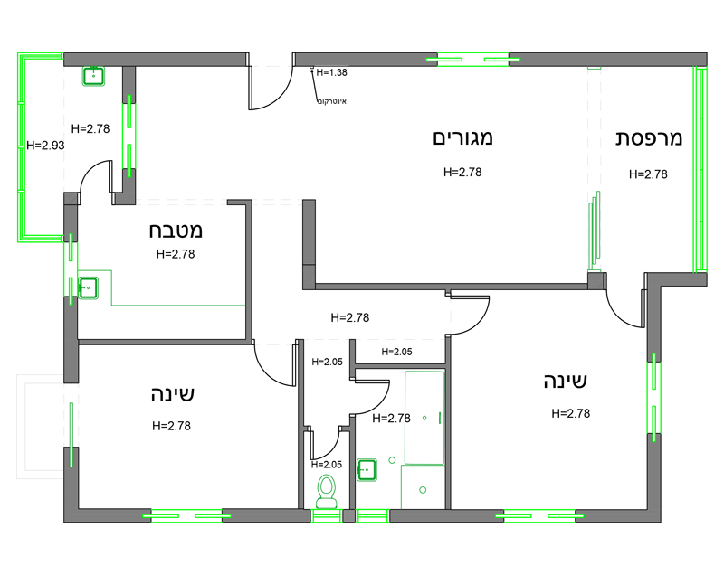 תוכנית מצבה הקיים של הדירה לפני תכנון הדיורית