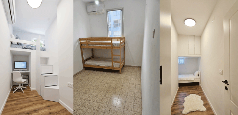 במרכז התמונה - מחדר ילדים משותף ל-2 קפסולות מודרניות.